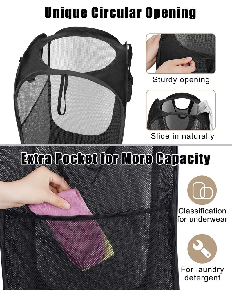 HOUSE AGAIN 2 Pcs Strong Mesh Pop-up Laundry Hamper, Quality Pop Up Hampers for Laundry with Durable Handles Solid Bottom High Carbon Steel Frame, Easy to Open and Fold Flat for Storage(Black) - Image 5